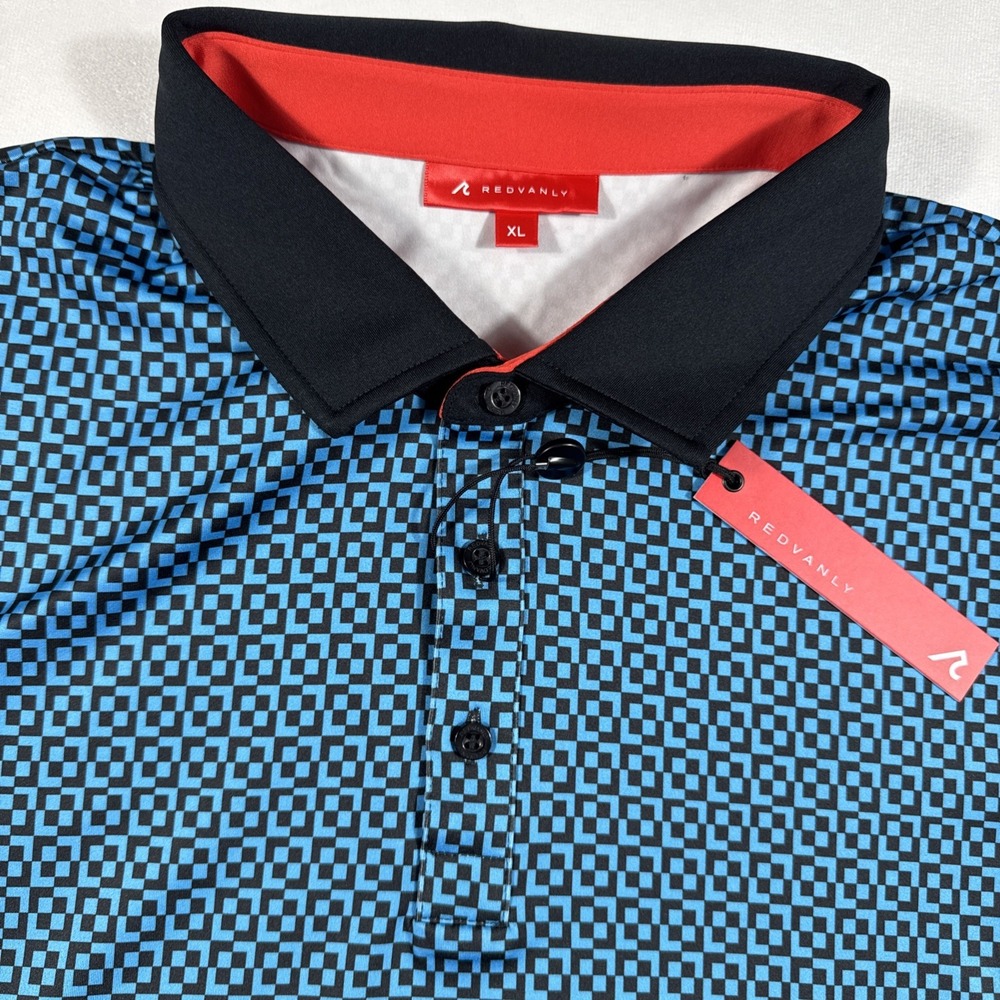 Redvanly Polo Shirt Mens Extra Large Blake Blue White Geometric Athletic‎ Golf
